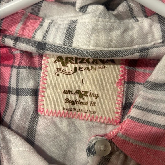 Arizona Plaid Button Up Shirt Pink LARGE JUNIORS - Picture 7 of 10
